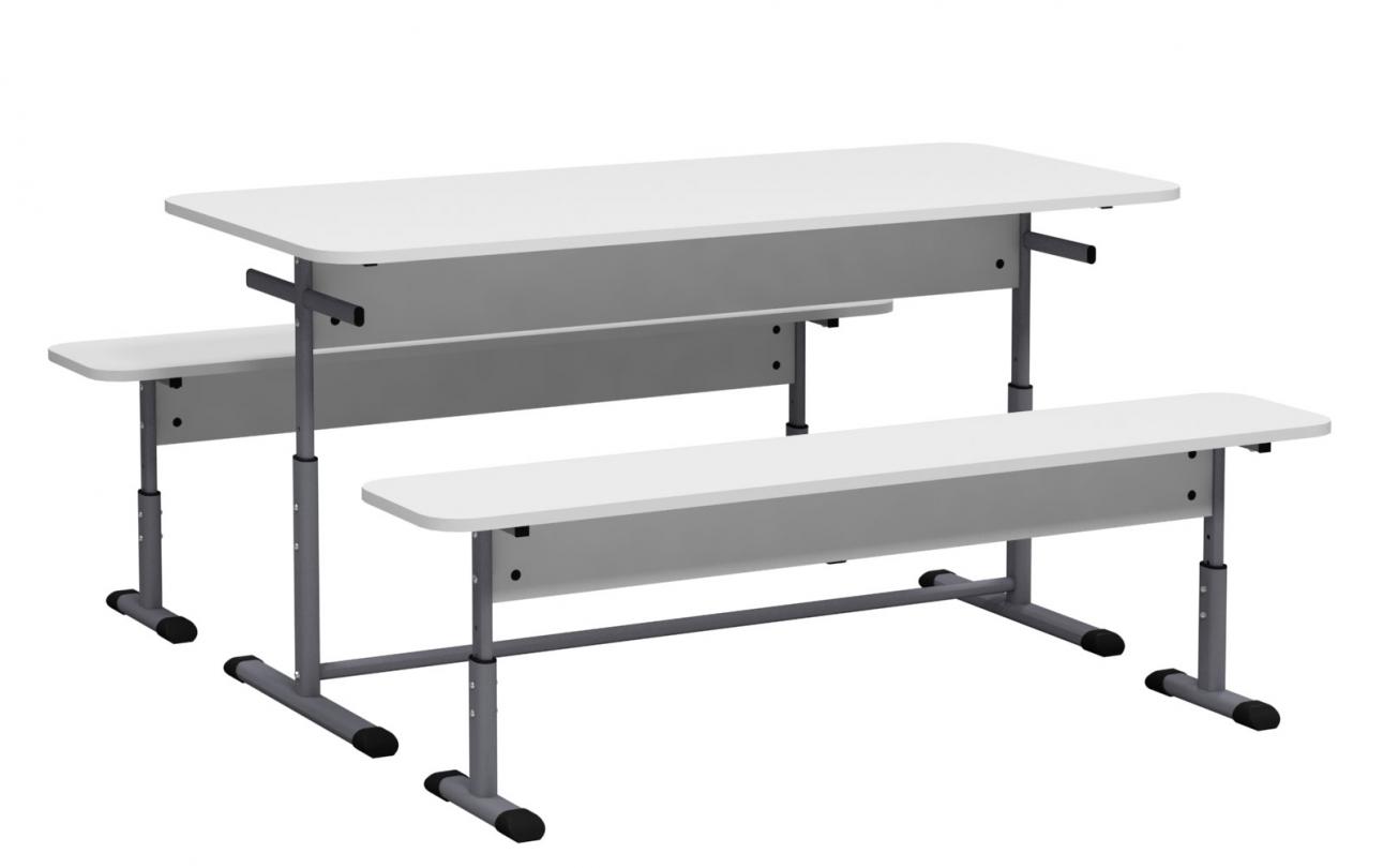 Стіл 6-місний для шкільної їдальні, з HPL покриттям стільниці, на ростові групи №4-6, каркас - плоскоовальна металева труба, АЛМАНТ, 1500х700х640-760 мм.